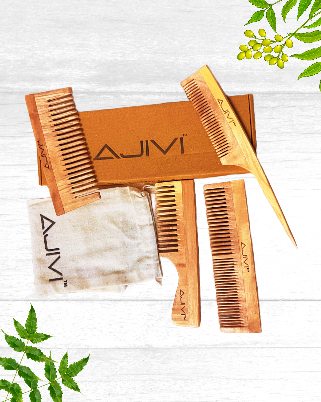 4 in 1 Oil Treated Neem Wood Comb Set
