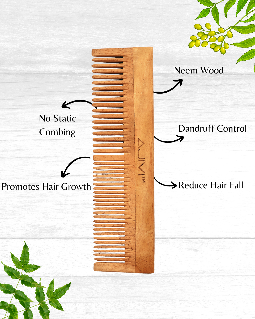 Oil Treated Dual Tooth Neem Wood Comb