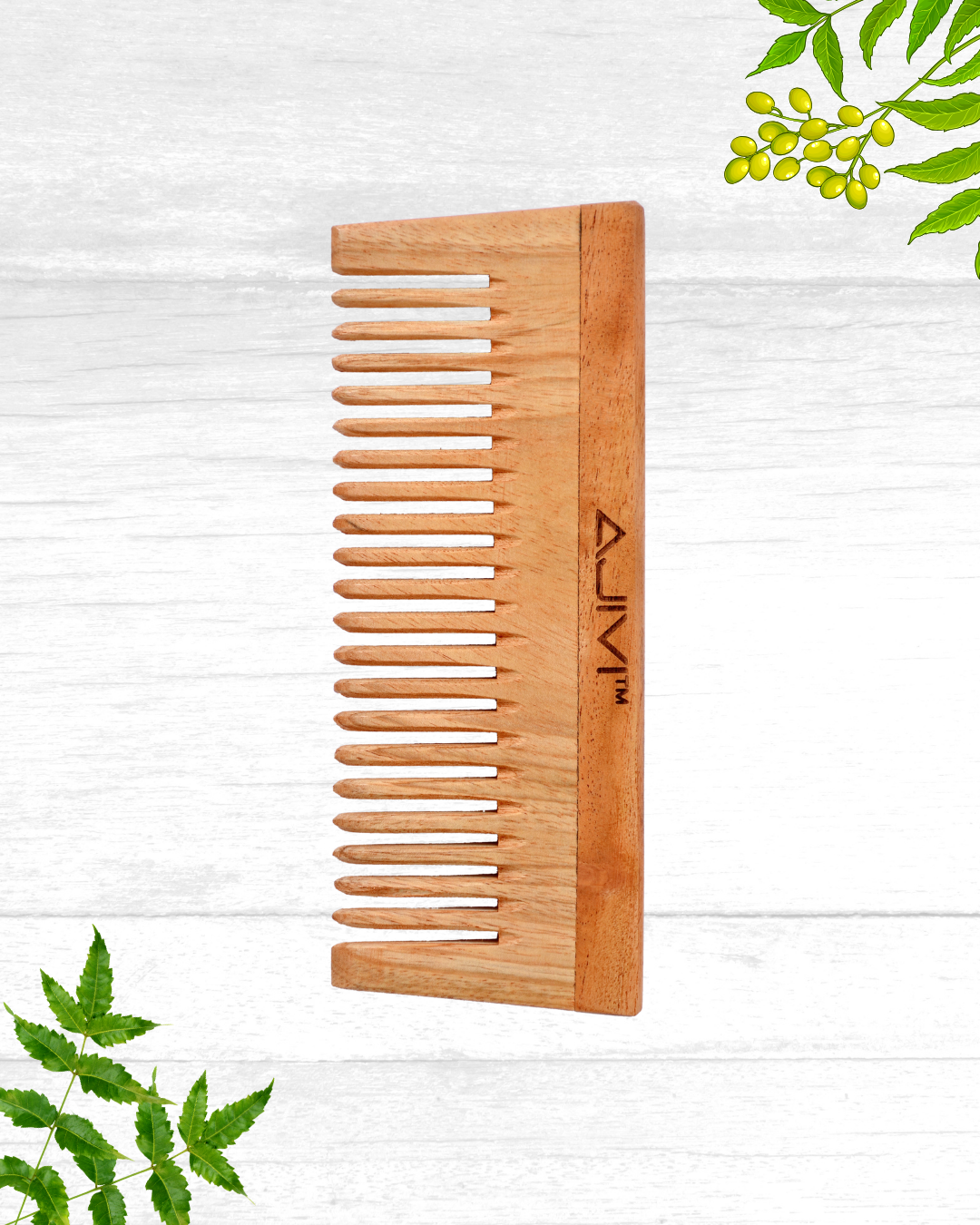Oil Treated Neem Wood Comb with Wide Tooth