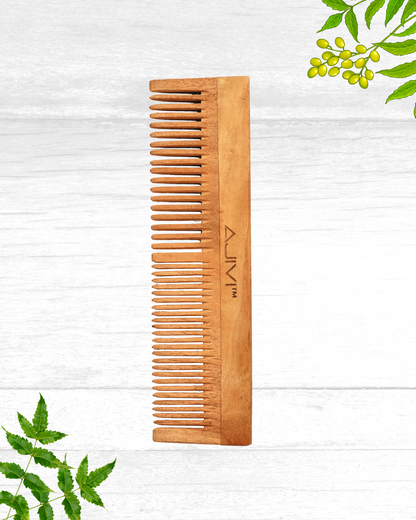 2 in 1 Oil Treated Neem Wood Comb Set (Dual Tooth & Beard Comb)