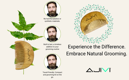 2 in 1 Oil Treated Neem Wood Comb Set (Dual Tooth & Beard Comb)