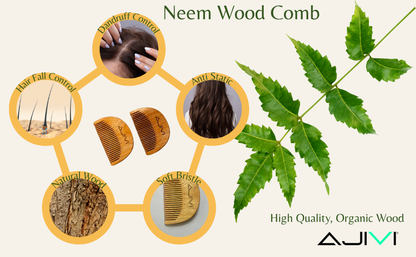 2 in 1 Oil Treated Neem Wood Comb Set (Dual Tooth & Beard Comb)