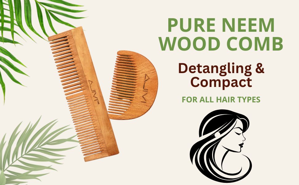 2 in 1 Oil Treated Neem Wood Comb Set (Dual Tooth & Beard Comb)