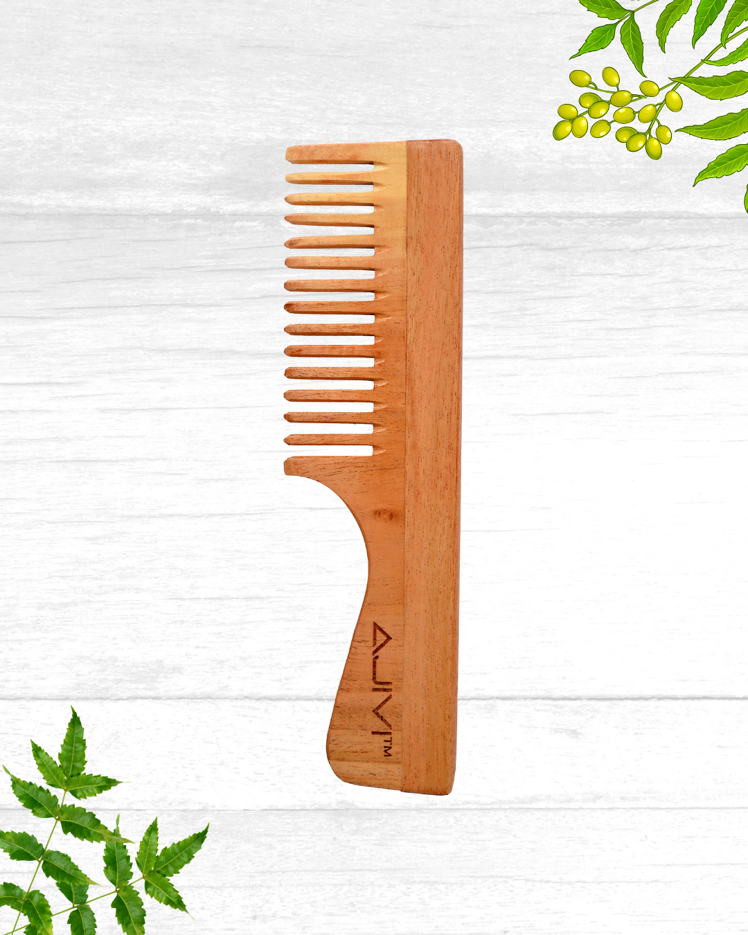 Oil Treated Neem Wood Comb with Handle