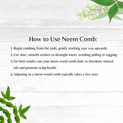 Neem Wooden Compact Travel Comb for Men & Women |  Beard & Mustache Grooming