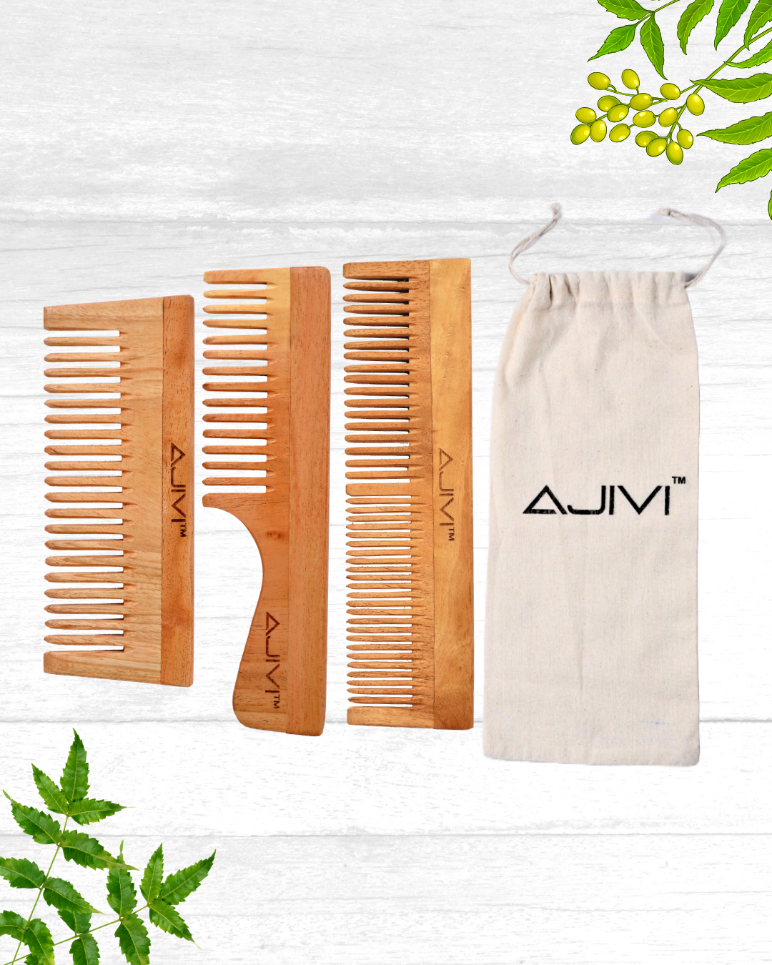 3 in 1 Oil Treated Neem Wood Comb Set