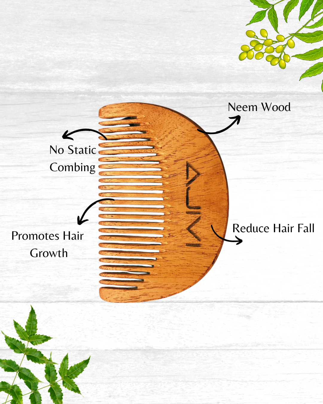 Neem Wooden Compact Travel Comb for Men & Women |  Beard & Mustache Grooming